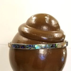 #W43 Hawaiian Abalone Shell Inlay Silver Bangle Bracelet Hand Crafted MOP
